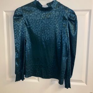 Women’s emerald green leopard print blouse